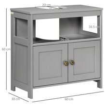 Kleankin Pedestal Under Sink Cabinet With Double Doors, Modern Bathroom Vanity Storage Unit With Shelves - Grey - View 6