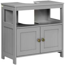 Kleankin Pedestal Under Sink Cabinet With Double Doors, Modern Bathroom Vanity Storage Unit With Shelves - Grey - View 4