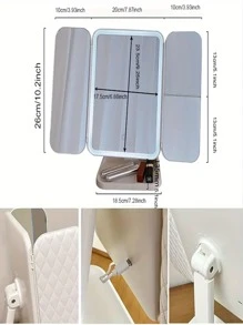 Tri-Fold Makeup Mirror, 270° Rotation Vanity Mirror With Lights, Touch Screen, Portable LED Makeup Mirror, Vanity Decor - White - View 8