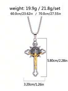 1pc 2025 New European & American Titanium Steel Cross Pendant Necklace, Vintage Personality Unisex Religious Gift, Wholesale Niche Hiphop Stainless Steel Long Sweater Chain, Casual Wear For Men & Women