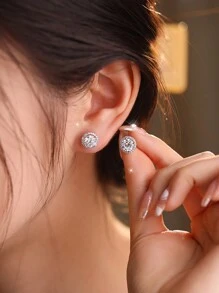 Esberry 1pair Moissanite Rhinestone Wedding Earrings For Women S925 Sterling Silver Stud Earrings Luxury Fine Jewelry Gifts For Girls For Mother's Day Engagement Bridal Jewelry