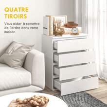 HOMCOM HOMCOM Commode 4 tiroirs, meuble de rangement, commode à tiroirs, sans poignées, design moderne, pour salon, chambre à coucher, 60 x 40 x 80 cm blanc