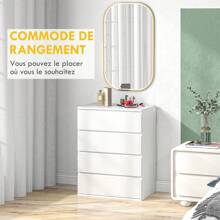 HOMCOM HOMCOM Commode 4 tiroirs, meuble de rangement, commode à tiroirs, sans poignées, design moderne, pour salon, chambre à coucher, 60 x 40 x 80 cm blanc