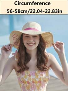 LEAJOURNO. 1pc Women's Sun Hat With Wide Brim, Korean Style, Beach Vacation Essential, Net Celebrity Style, Fresh And Versatile - Khaki - View 9