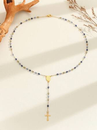 1入色彩繽紛的水晶珠鍊,帶吊墜,不鏽鋼材質,適用於女性