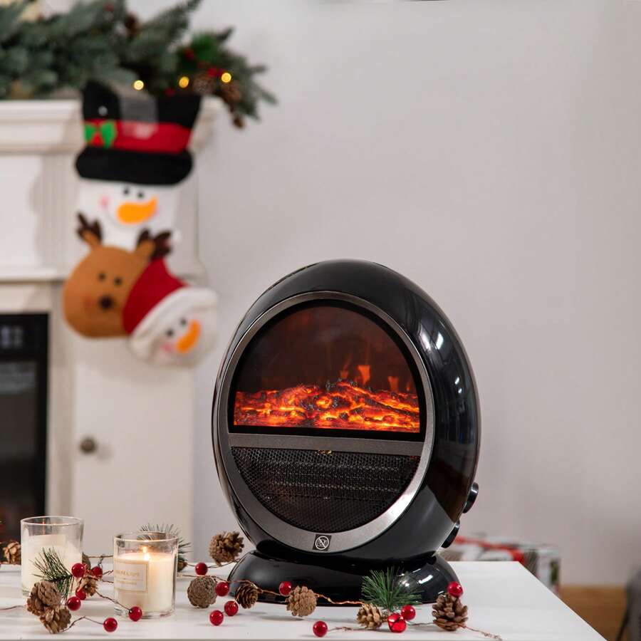HOMCOM Freestanding Electric Fireplace Indoor Space Table Top Heater With Realistic Flame Effect, Rotatable Head, Overheating Protection, 1500W