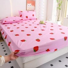 1 pieza Sábana ajustada de microfibra suave con estampado de fresa, planta, hojas, pequeña flor, estampado de cebra, estilo INS sencillo, impresión digital de unicolor (sin funda de almohada), tecnología nano suave y fina, envolvente de 360 grados, lavable a máquina, adecuada para dormitorios estudiantiles, todo el año.