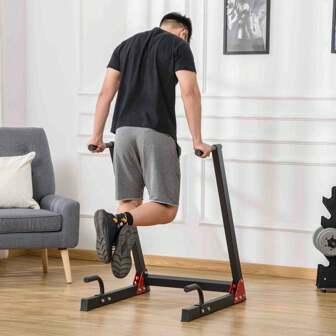HOMCOM Dip Stand Station Heavy Duty Upper Body Workout Equipment Angled Grip For Triceps Dips Pull Up Push Up For Home Gym Office, Black