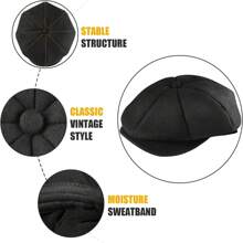 Newsboy Flat Caps Men, Shelby Baker Boy Hats For Men Grey Tweed Vintage Adjustable Peaky 8 Piece Mens Gatsby Beret Hat - Black - View 5