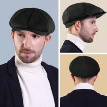 Newsboy Flat Caps Men, Shelby Baker Boy Hats For Men Grey Tweed Vintage Adjustable Peaky 8 Piece Mens Gatsby Beret Hat - Black - View 2