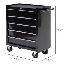 HOMCOM Steel 5-Drawer Tool Storage Cabinet Lockable With Wheels Handle 2 Keys Garage Equipment Trolley Home Work DIY Workshop Chest - Black - View 9