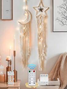 1 Pièce Attrape-rêve À Étoile Et Lune De Lumière De Chaîne Led À Télécommande 8 Fonctions , Cadeau De Collier , Décoration De Maison Bohème Crochetée , Décoration De Chambre Suspendue Murale En Tricot De Dentelle Artisanale Pour Chambre D'amis , Cadeau Pour Femme , Cadeau Pour Mère , Décoration De Crèche , Décoration De Maison , Décoration Murale , Décoration De Chambre