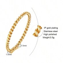 1 Anillo Torcido De Acero Inoxidable Con Chapado En Oro De 18k Para Mujeres - Amarillo Oro - Ver 13