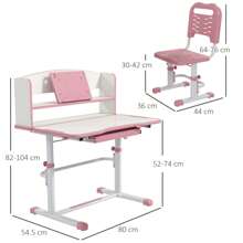 ZONEKIZ Kids Desk And Chair Set, Height Adjustable Children School Study Table With Drawer, Bookshelf, Adjustable Angle Tabletop, Non-Slip Mat, For Ages 6-12 Years - Pink - View 4