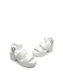 Women Minimalist Platform Slingback Sandals, Open Toe Punky Chunky Summer Sandals For Beach, Vacation - 白色 - 查看 4