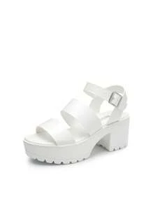 Women Minimalist Platform Slingback Sandals, Open Toe Punky Chunky Summer Sandals For Beach, Vacation - 白色 - 查看 3