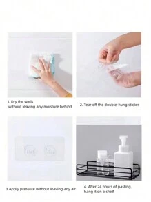 1入組鐵製浴室/廚房壁掛收納架,無需鑽孔安裝,適用於洗髮水、護髮素、沐浴露等 - 黑色 - 查看 7