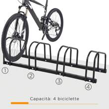 HOMCOM Rastrelliera Portabiciclette Parcheggio per 4 Biciclette in Acciaio, 110x33x27 cm, Nero - nero - Visualizzare 4