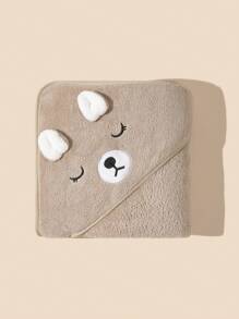 1pc Baby & Kids Cartoon Hooded Cape Bath Towel/Blanket/Quilt Cover, 90x90cm - Brown - View 1