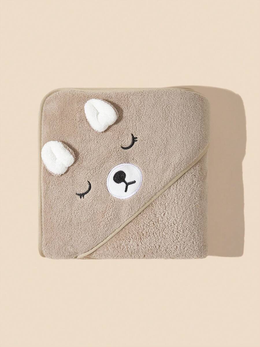 1pc Baby & Kids Cartoon Hooded Cape Bath Towel/Blanket/Quilt Cover, 90x90cm - Brown - View 1