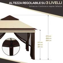 Outsunny Gazebo da Giardino Regolabile su 3 Livelli con Pareti Rimovibili, Gazebo 3x3 con Doppio Tetto in Acciaio e tessuto Oxford, Rifugio per attività istantanee regolabile in altezza con rete e borsa per il trasporto, color Caffè e Beige - Beige - Visualizzare 5
