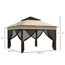 Outsunny Gazebo da Giardino Regolabile su 3 Livelli con Pareti Rimovibili, Gazebo 3x3 con Doppio Tetto in Acciaio e tessuto Oxford, Rifugio per attività istantanee regolabile in altezza con rete e borsa per il trasporto, color Caffè e Beige - Beige - Visualizzare 3