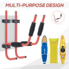 HOMCOM Kayak Canoe Heavy Duty Wall Mounted Storage Holder Rack Heavy Duty Storing Hangers Red - Red - View 8