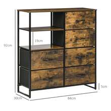 HOMCOM Meuble de rangement, commode, buffet de rangement style industriel 6 tiroirs pliables 2 étagères acier et bois - 84 x 30 x 92 cm - Marron - Voir 4