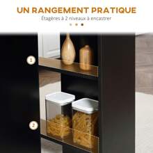 HOMCOM Table pliante de cuisine salle à manger amovible sur roulettes 75L x 140l x 74H cm 2 étagères intégrées en bois coloris gris - Noir - Voir 6