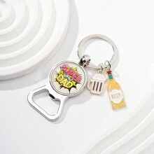 1pc Portable Bottle Opener Keychain With Dad Pattern & Slogan, Father's Day Gift For Both Men And Women Casual Car Accessories Bag Charm Backpack For School