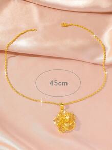 1 件简约百搭镀铜花朵吊坠项链，女士时尚珠宝礼物送给母亲 - 金黃色 - 查看 3