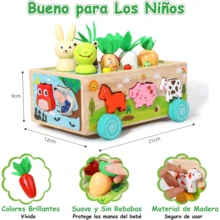 Coche de Animales de Granja de Juguete Educativo, Juguete para Tirar de rábanos y atrapar Insectos, Coche de Inteligencia a Juego con reconocimiento de Formas - Beis - Ver 4