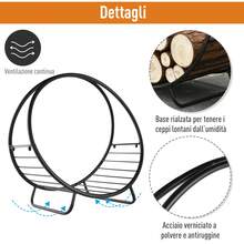 Portalegna in Metallo per Interni ed Esterni per Camino, Porta Legna da Interno con Forma a Cesto, 45x29.5x47cm, Nero - nero - Visualizzare 2