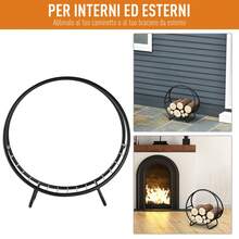 Portalegna in Metallo per Interni ed Esterni per Camino, Porta Legna da Interno con Forma a Cesto, 45x29.5x47cm, Nero - nero - Visualizzare 3