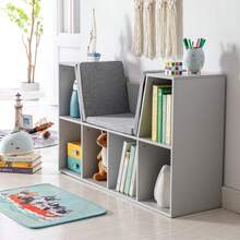 HOMCOM Kids Bookcase Shelf Storage Cabinet Unit, Living Room Sideboard W/ Six Compartments For Toys, Books - Grey - Grey - View 7