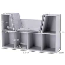 HOMCOM Kids Bookcase Shelf Storage Cabinet Unit, Living Room Sideboard W/ Six Compartments For Toys, Books - Grey - Grey - View 6