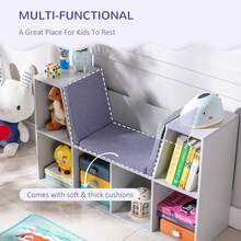 HOMCOM Kids Bookcase Shelf Storage Cabinet Unit, Living Room Sideboard W/ Six Compartments For Toys, Books - Grey - Grey - View 9