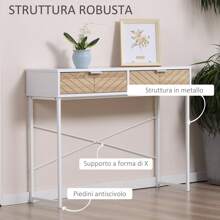 HOMCOM Consolle Moderna con 2 Cassetti, Tavolo per Ingresso in Metallo con Struttura Incrociata, Tavolino per Soggiorno, Bianco - Bianco - Visualizzare 2