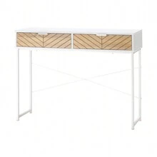HOMCOM Consolle Moderna con 2 Cassetti, Tavolo per Ingresso in Metallo con Struttura Incrociata, Tavolino per Soggiorno, Bianco - Bianco - Visualizzare 3