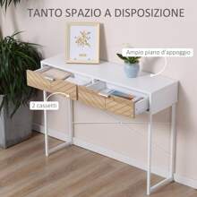 HOMCOM Consolle Moderna con 2 Cassetti, Tavolo per Ingresso in Metallo con Struttura Incrociata, Tavolino per Soggiorno, Bianco - Bianco - Visualizzare 7