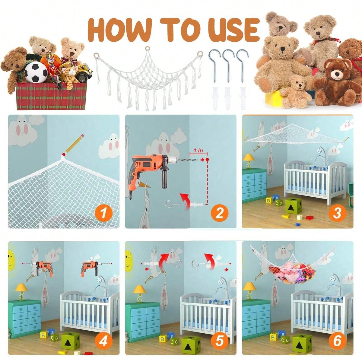 Stuffed Animal Net Elastic Stuffed Toy Hammock Macrame Creative Plush Toy Net Holder Corner