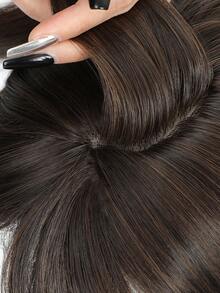 型波浪狀扁平頭髮片,用於薄髮的12吋女性頭髮片,增加額外的髮量,帶有瀏海的深棕色頭髮,超柔軟,感覺像真實的頭髮 - Dark Brown - 查看 5