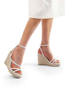 Women's Wedge Sandals Strappy Espadrille Platform Open Toe Dressy Summer Comfortable Cushioned Insole  Ankle Strap Buckle Sandals - trắng - Xem 7