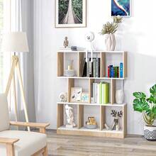 HOMCOM Libreria a Parete Moderna in Legno, Libreria Scaffale a 8 Ripiani per Soggiorno e Camere, Rovere e Bianco - Beige - Visualizzare 2