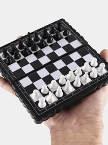 1 Set Foldable Plastic Chess Board Game, Portable International Chess Toy, Perfect Gift For Holidays - Black and White - View 6