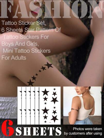 6pcs Star Pattern Temporary Tattoo Sticker Set, Unisex Mini Tattoo Stickers, Suitable For Adults