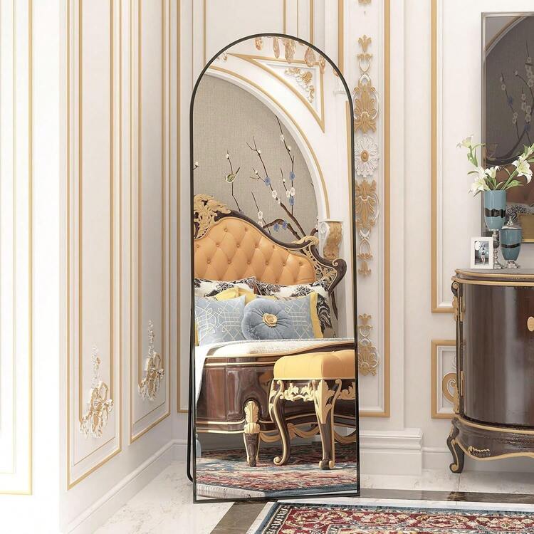 CASSILANDO Full Length Mirror 64"*21" Floor Mirror, Standing Mirror Smooth Arched Top Mirror, Large Arched Mirror, Bedroom Living Room Wall Mirror, Black,Gold - Black - View 8