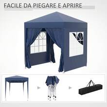 Gazebo 2x2 m Impermeabile con 4 Pareti Rimovibili, Gazebo Pieghevole in Metallo e Poliestere con Borsa da Trasporto, Marrone - Blu - Visualizzare 9