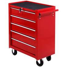 HOMCOM 5 Drawer Tool Box, Lockable Steel Tool Chest On Wheels, Rolling Tool Cabinet With 5 Drawers And Handle For Workshop, Garage, Red - Red - View 5