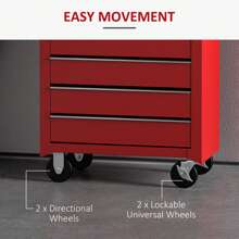 HOMCOM 5 Drawer Tool Box, Lockable Steel Tool Chest On Wheels, Rolling Tool Cabinet With 5 Drawers And Handle For Workshop, Garage, Red - Red - View 9